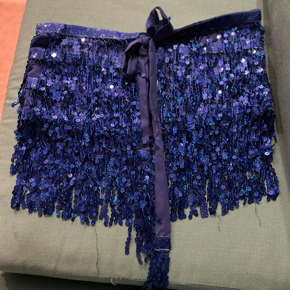 Blue Sequin Fringe Skirt